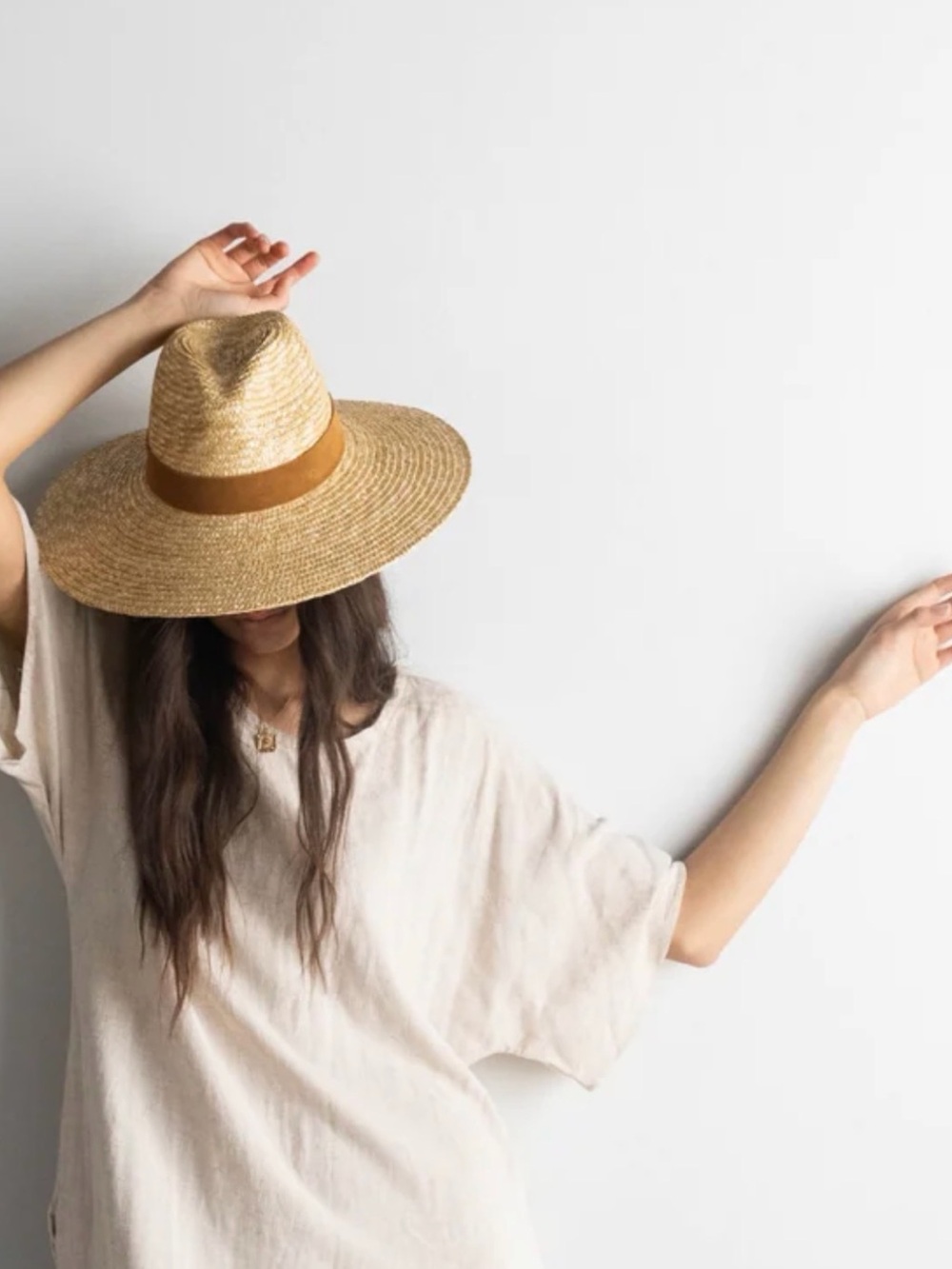 The Gigi Pip Isla Straw Fedora Natural Straw Sun Hat with wide suedeBrown Band